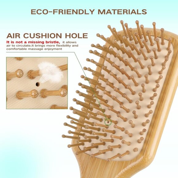 100% Bamboo Hair Brushes and Comb Set by , Comb for Women and Detangling, Great - Picture 2 of 9